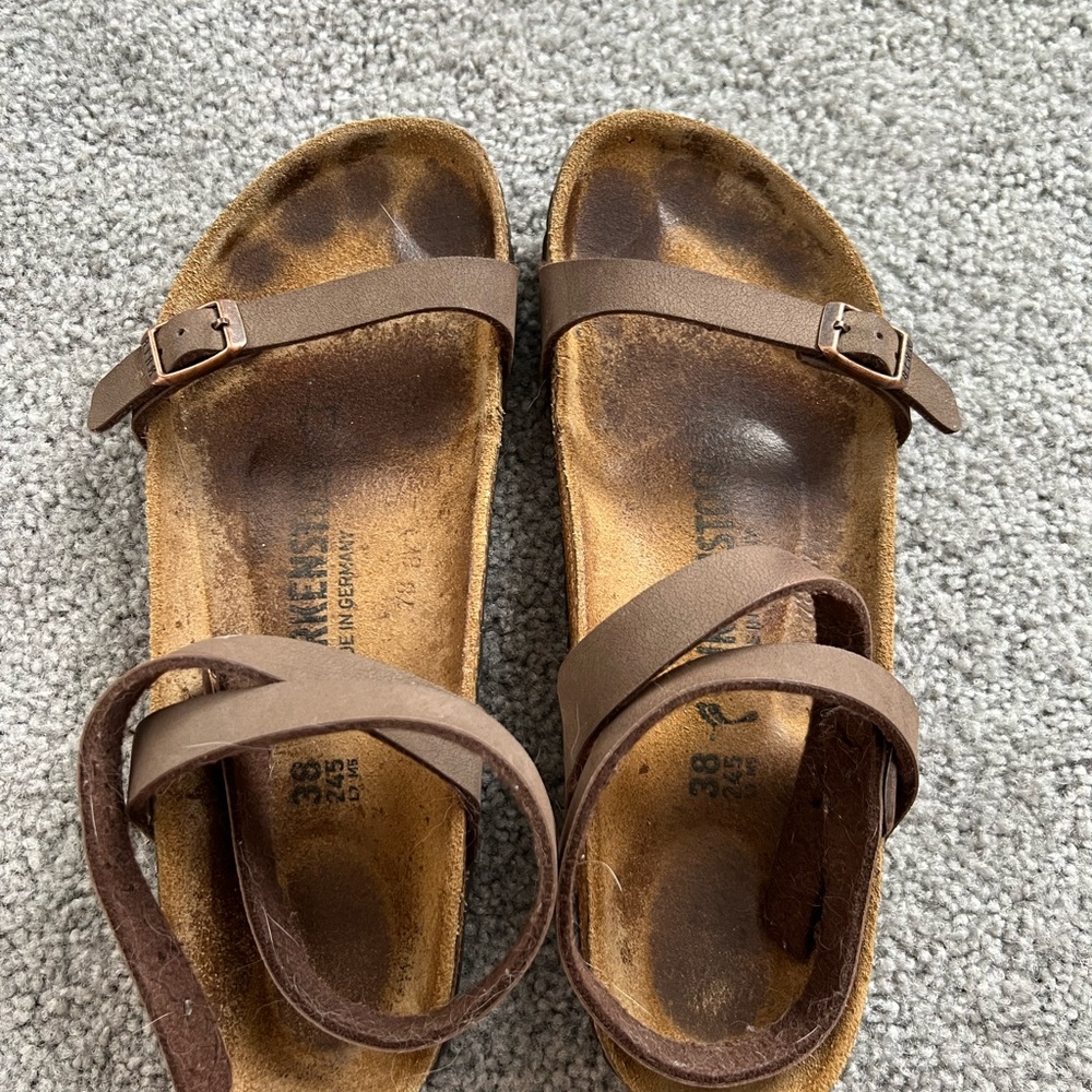 Birkenstock ankle wrap sandals.